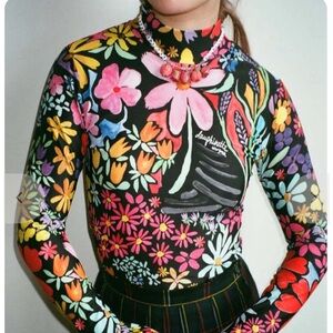 Dauphinette medium Long Sleeve turtleneck Top Vibrant Multicolor floral